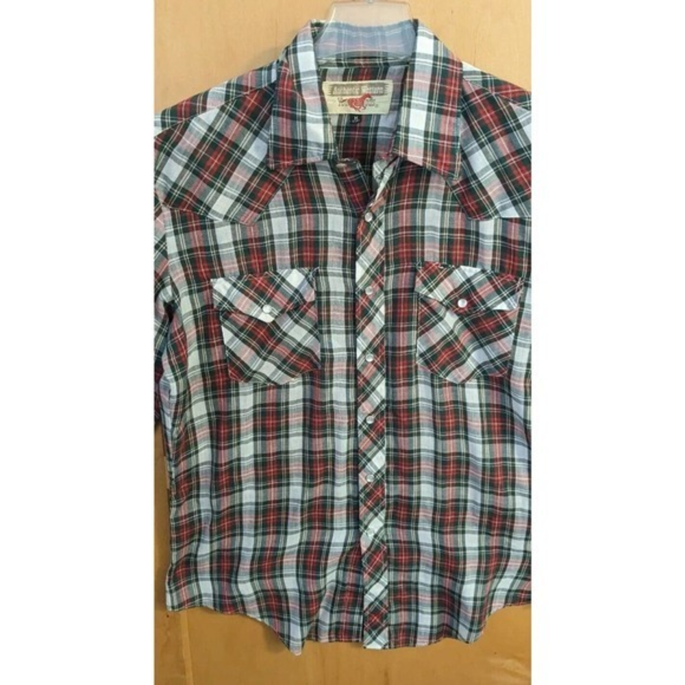 VTG Authentic Western Youngbloods‎ SHORT Sleeve Pearl Snap Medium Plaid 65/35